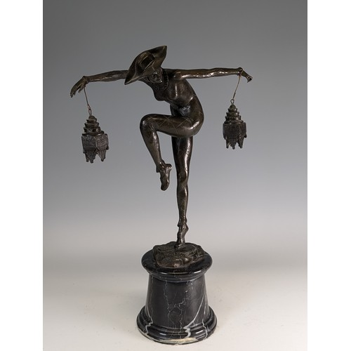 300 - An Art Deco Bronze 'Harlequin' Sculpture, designed by Marcel Andre Bouraine (1886-1948), long-legged... 