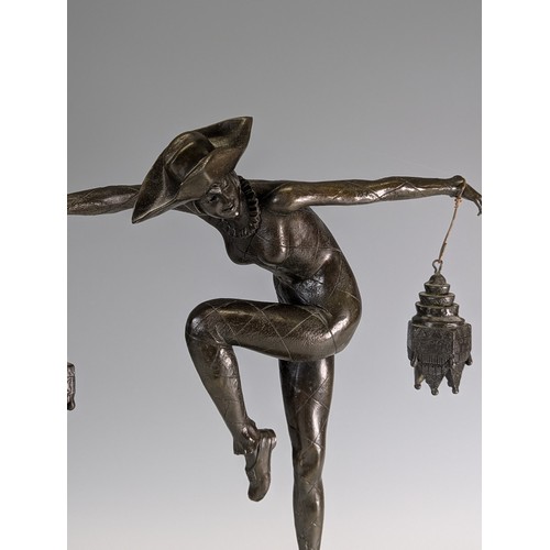 300 - An Art Deco Bronze 'Harlequin' Sculpture, designed by Marcel Andre Bouraine (1886-1948), long-legged... 