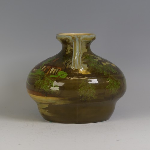 66 - A Thomas Forester and Sons pottery twin-handled squat Vase, decorated in stylised trees and cottages... 