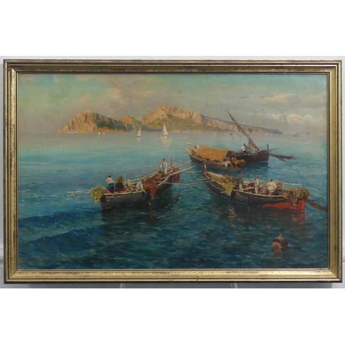 236 - In the Style of Attilio Pratella (Italian, 1856-1949), Pescatori a Mergellina, Napoli, oil on canvas... 