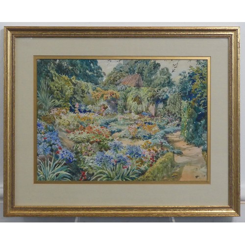 240 - Attributed to William John Caparn (British, 1855-1940), The Walled Garden, watercolour, 25cm x 35.5c... 