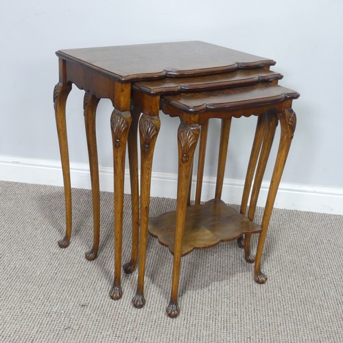 431 - A 20th century burr walnut nest of three Tables, by Simpsons of Silver Street, Halifax, (Largest) W ... 