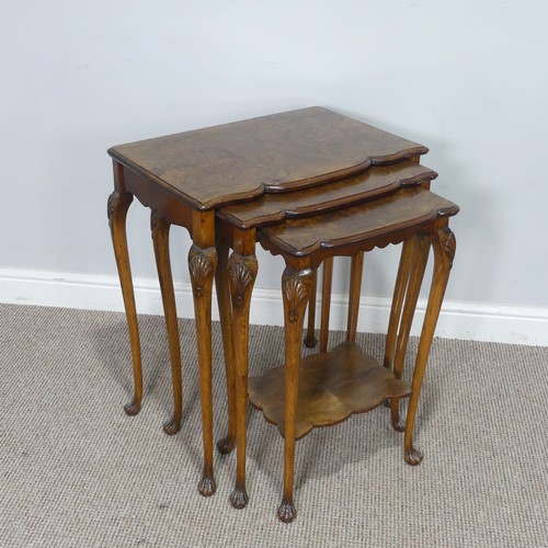 431 - A 20th century burr walnut nest of three Tables, by Simpsons of Silver Street, Halifax, (Largest) W ... 