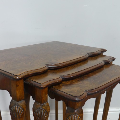 431 - A 20th century burr walnut nest of three Tables, by Simpsons of Silver Street, Halifax, (Largest) W ... 