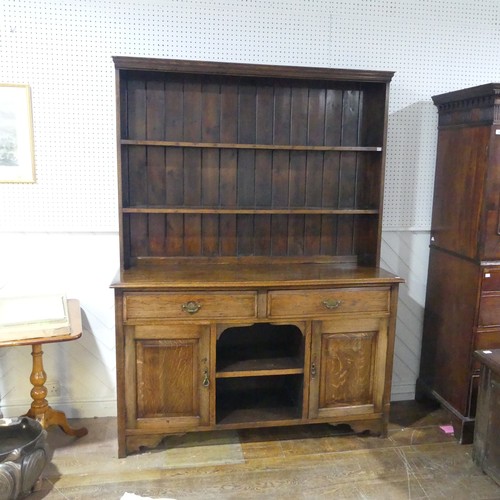 434 - An early 20th century oak Dresser, two shelves over base, W 152 cm x H 203 cm x D 49 cm.... 