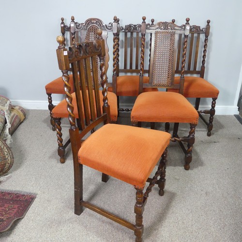 435 - A harlequin set of six oak dining Chairs, two with caned backrests, the other four with oak stick ba... 