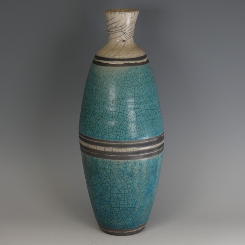 69 - Simon Leach (b. 1956) a studio pottery raku baluster Vase, decorated in turquoise and white, banded ... 