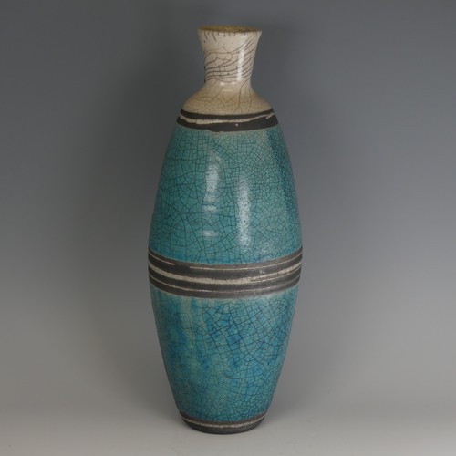 69 - Simon Leach (b. 1956) a studio pottery raku baluster Vase, decorated in turquoise and white, banded ... 