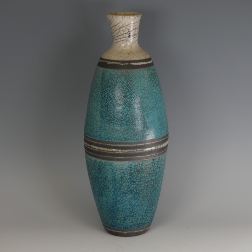 69 - Simon Leach (b. 1956) a studio pottery raku baluster Vase, decorated in turquoise and white, banded ... 