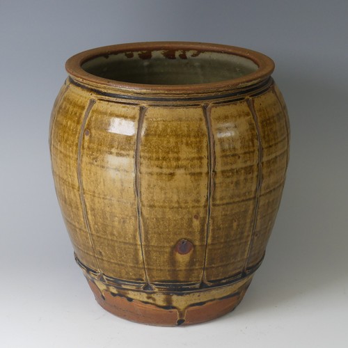 70 - Mike Dodd (b. 1943) a stoneware Storage Jar and Cover, of fluted form, with knop finial to cover, im... 