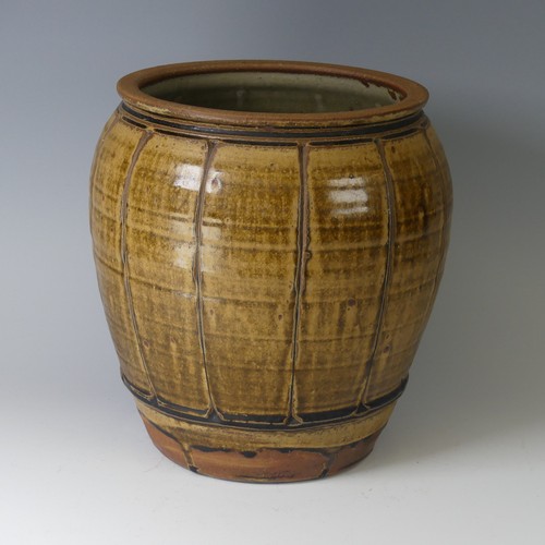 70 - Mike Dodd (b. 1943) a stoneware Storage Jar and Cover, of fluted form, with knop finial to cover, im... 