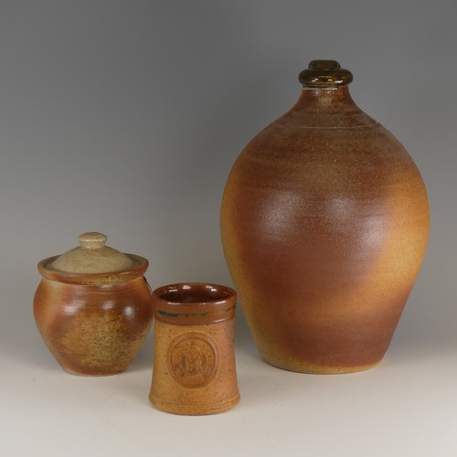 75 - John Leach for Muchelney pottery Flagon, of classic toasted colouration, with loop handle and glazed... 