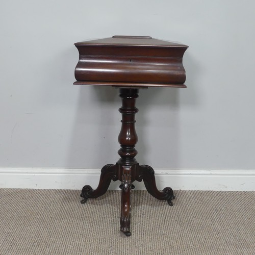 439 - A 19th century mahogany Teapoy, of sarcophagus form, hinged top concealing fitted interior, raised o... 