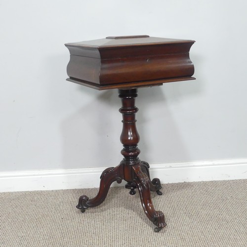 439 - A 19th century mahogany Teapoy, of sarcophagus form, hinged top concealing fitted interior, raised o... 