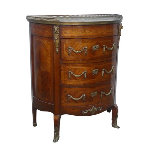 440 - A 19th century French kingwood and marquetry demi-lune Commode / Chest of drawers, of small proporti... 