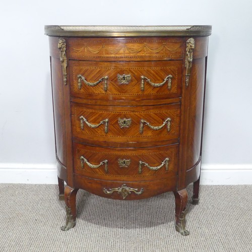 440 - A 19th century French kingwood and marquetry demi-lune Commode / Chest of drawers, of small proporti... 