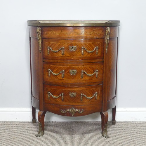 440 - A 19th century French kingwood and marquetry demi-lune Commode / Chest of drawers, of small proporti... 