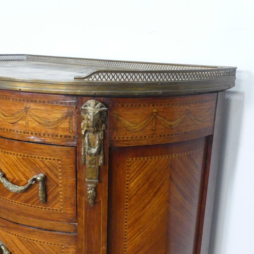 440 - A 19th century French kingwood and marquetry demi-lune Commode / Chest of drawers, of small proporti... 