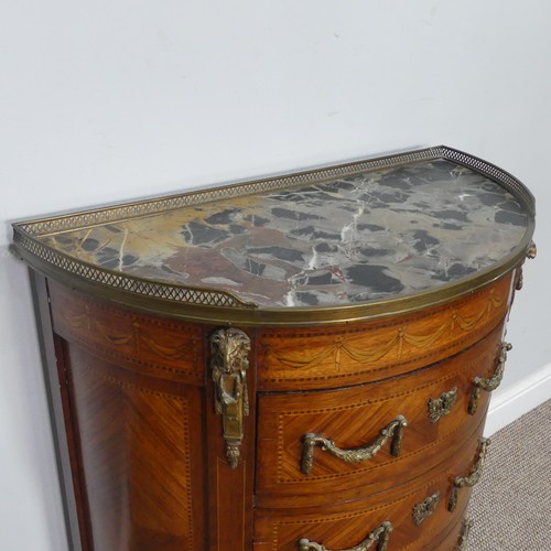 440 - A 19th century French kingwood and marquetry demi-lune Commode / Chest of drawers, of small proporti... 