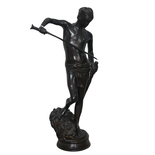 301 - After Antonin Mercie (1845-1916), a large French patinated bronze figure 'David Vainqueur de Goliath... 