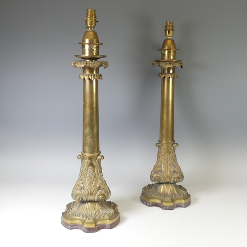 442 - A pair of Victorian Palmer & Co patent brass telescopic table Lamps, stamped with crest, convert... 