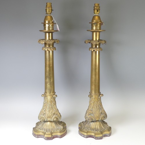 442 - A pair of Victorian Palmer & Co patent brass telescopic table Lamps, stamped with crest, convert... 