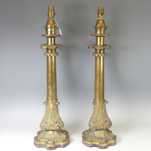 442 - A pair of Victorian Palmer & Co patent brass telescopic table Lamps, stamped with crest, convert... 