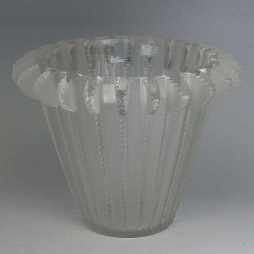 82 - A Lalique 'Royat' glass Vase, with frosted and clear glass tapering bands on the conical body, etche... 