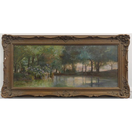 244 - Garstin Cox (British, 1892-1933), Wooded River Landscape, oil on canvas, signed lower left, 30cm x 7... 