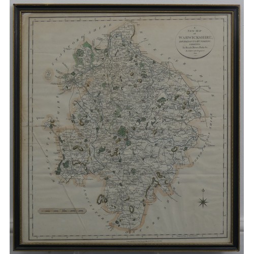 246 - John Cary (1754-1835), A New Map of Warwickshire, 1821, hand coloured, 55cm x 50cm, together with an... 