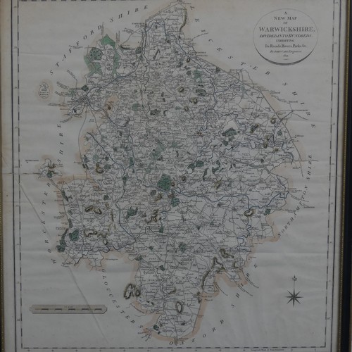 246 - John Cary (1754-1835), A New Map of Warwickshire, 1821, hand coloured, 55cm x 50cm, together with an... 