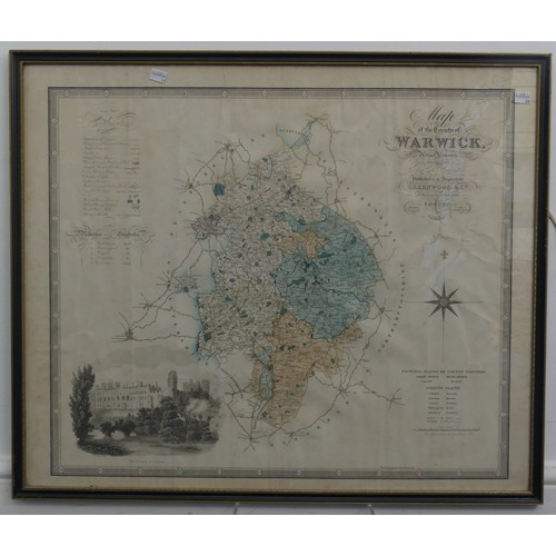 246 - John Cary (1754-1835), A New Map of Warwickshire, 1821, hand coloured, 55cm x 50cm, together with an... 