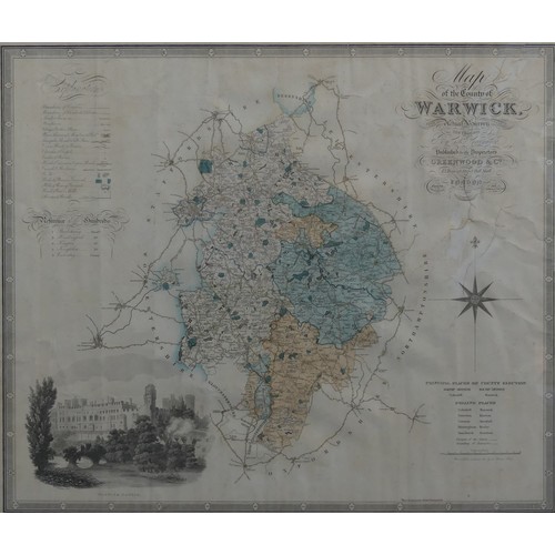 246 - John Cary (1754-1835), A New Map of Warwickshire, 1821, hand coloured, 55cm x 50cm, together with an... 