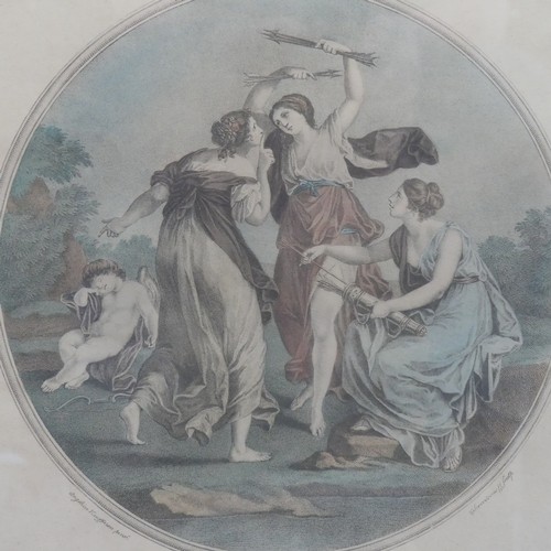 247 - After Angelica Kauffman, Cupid Disarmed by the Graces, and Cupid's Revenge, a pair of hand coloured ... 