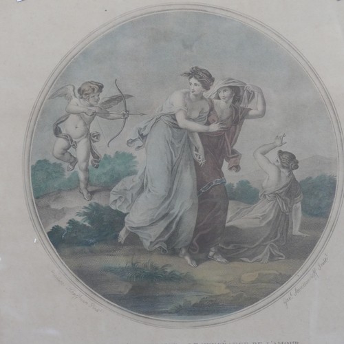 247 - After Angelica Kauffman, Cupid Disarmed by the Graces, and Cupid's Revenge, a pair of hand coloured ... 