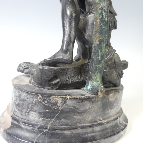 302 - An Italian spelter figural table Lamp, stamped 'Made in Italy', raised on stepped marble base, H 42 ... 