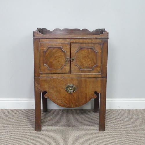 447 - A Georgian mahogany tray top Commode / bedside Cupboard, with two cupboard drawers over pull out dra... 