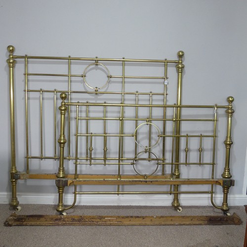 448 - A Victorian Maple & co brass Bed, in the Aesthetic style, with bed irons and ivorine label for M... 