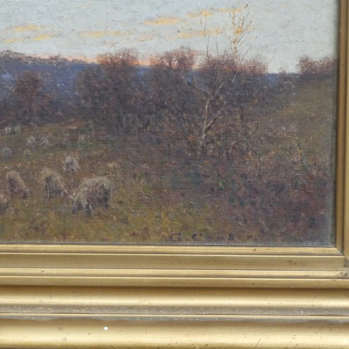 248 - G. Cooper (19th century), Sheep in a rural landscape at sunset, oil on panel, signed lower right, 16... 