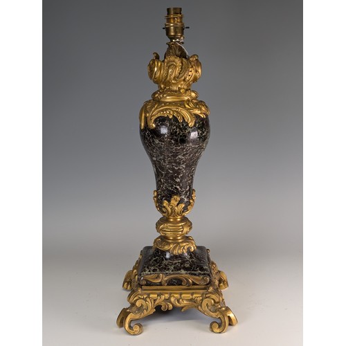 449 - A gilt metal mounted marble Louis XVI style Lamp Base, of urn form, decorated with gilt metal foliat... 