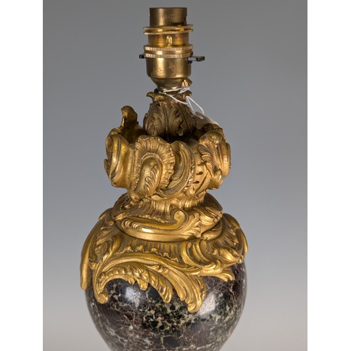 449 - A gilt metal mounted marble Louis XVI style Lamp Base, of urn form, decorated with gilt metal foliat... 