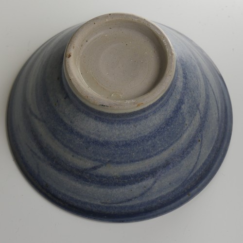 86 - A faceted studio pottery Yunomi, possibly Mike Dodd, in thick green ash glaze, marked to foot but un... 