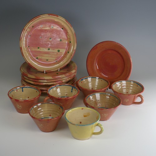 89 - Michael Emmett (b. 1945) a set of six studio pottery Plates, painted in pink slip and further decora... 