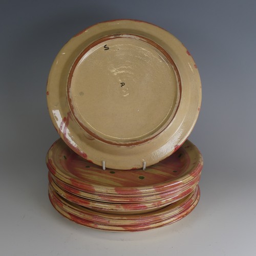 89 - Michael Emmett (b. 1945) a set of six studio pottery Plates, painted in pink slip and further decora... 