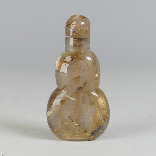 144 - An antique Chinese rutilated 'Venus Hair' Snuff Bottle, late Qing dynasty, of flat double gourd shap... 