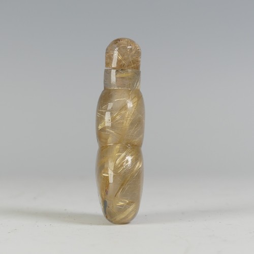 144 - An antique Chinese rutilated 'Venus Hair' Snuff Bottle, late Qing dynasty, of flat double gourd shap... 