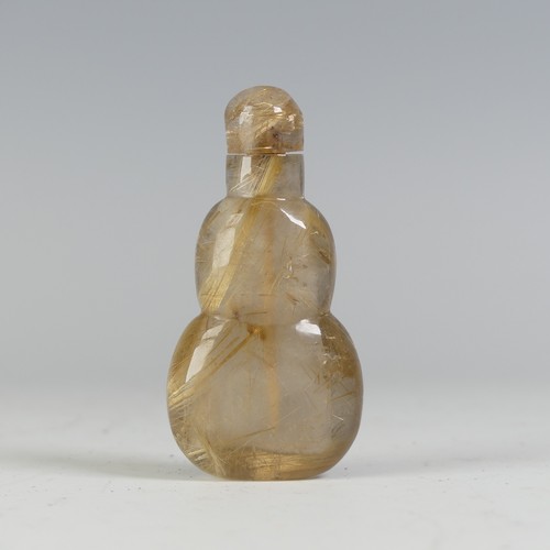 144 - An antique Chinese rutilated 'Venus Hair' Snuff Bottle, late Qing dynasty, of flat double gourd shap... 