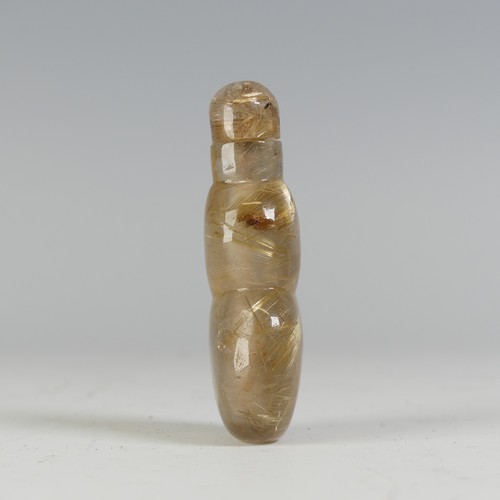 144 - An antique Chinese rutilated 'Venus Hair' Snuff Bottle, late Qing dynasty, of flat double gourd shap... 