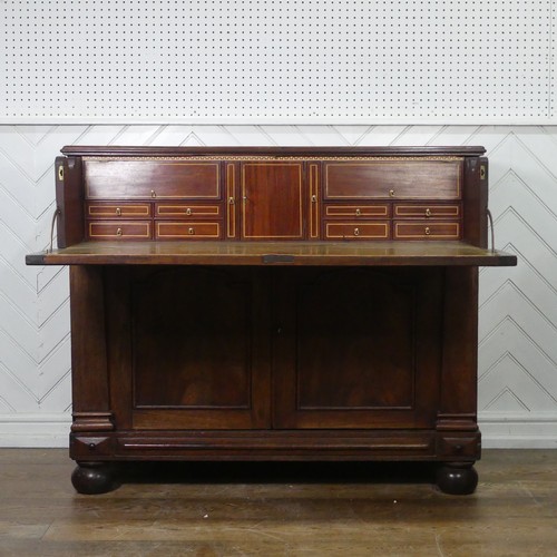 454 - A good 19th century mahogany secretaire Chest / Cupboard, rectangular top with decorative banding, a... 