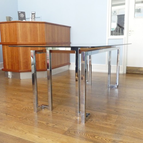 457 - Tim Bates for Pieff, a 'Mandarin' Range dining Table, 1970s, the glass rectangular surface resting o... 